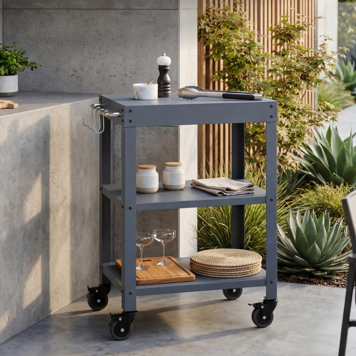 GARTEN-SERVIERWAGEN Bolognano - Dunkelgrau, Metall (50/80.5/50cm) - casa.pro