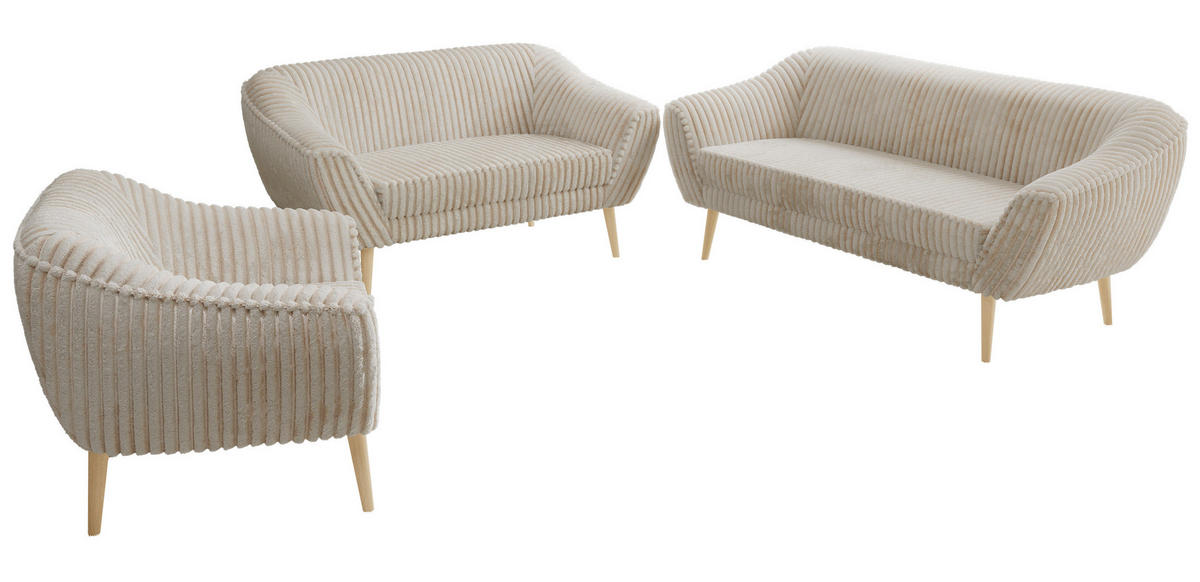 SEDACIA ZOSTAVA 3+2+1 PIRS - Béžová Manšester - Drevené nohy - farba buka/krémová, kompozitné drevo/textil (180/75/74cm) - MKS