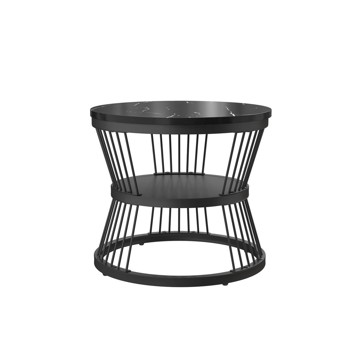 COUCHTISCH Set 2-teilig Rund Schwarz Weiß Marmoroptik mit Ablage - Schwarz, Holzwerkstoff (70/2/45.5cm) - SHOPENTRA