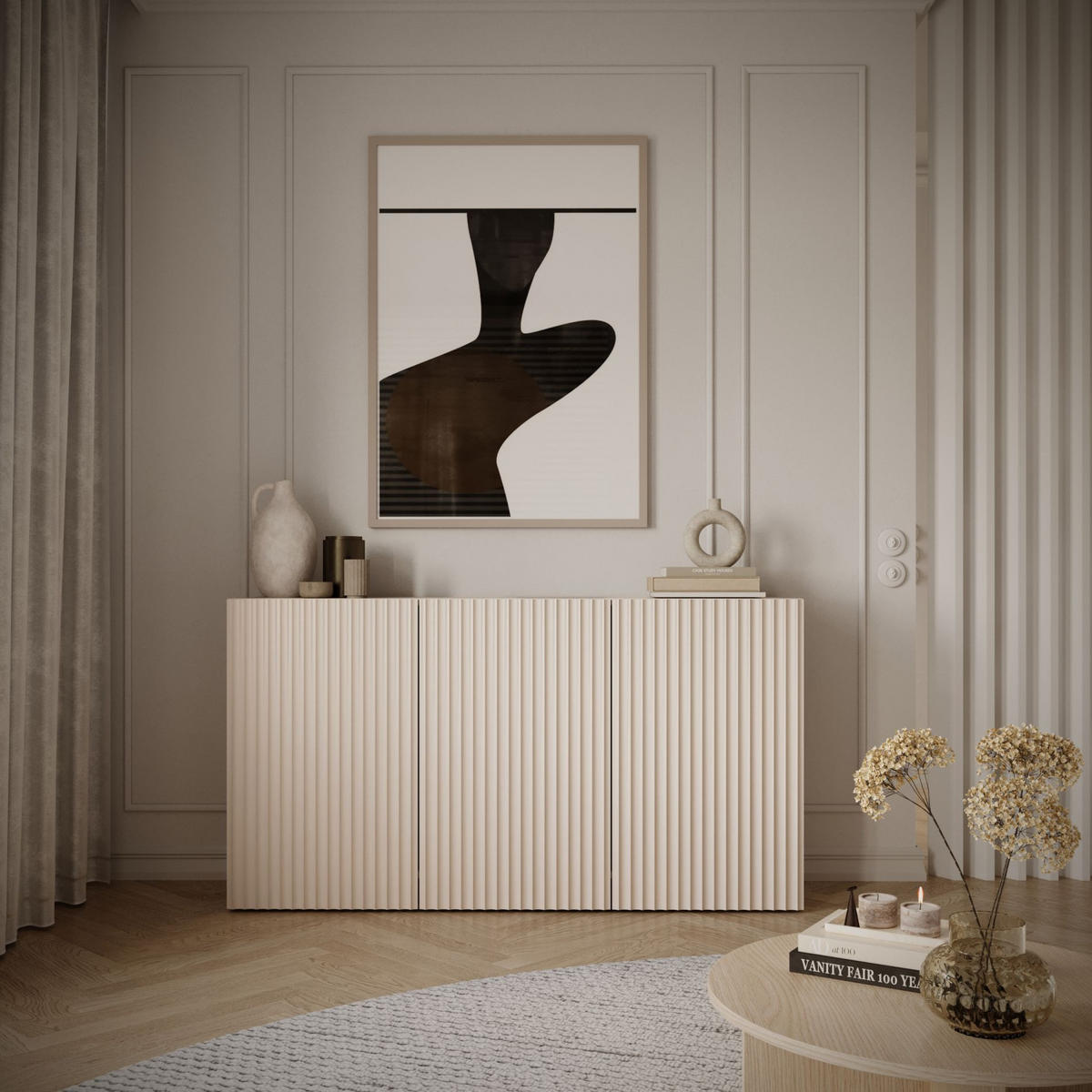 KOMODA Sunds kašmírově béžová 150 cm - béžová/šedohnědá, kompozitní dřevo (150/81/35cm) - Selsey