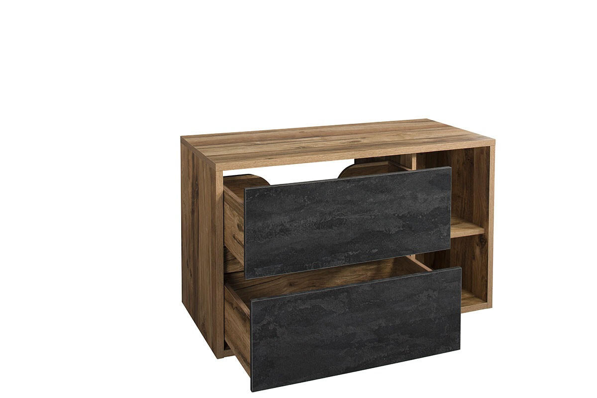 WASCHTISCHKOMBI 100 cm 2 Teile - Hampton H BM177 in Huton Eiche/Dunkelbeto - Dunkelgrau/Schwarz, Holz (100/60/46cm)