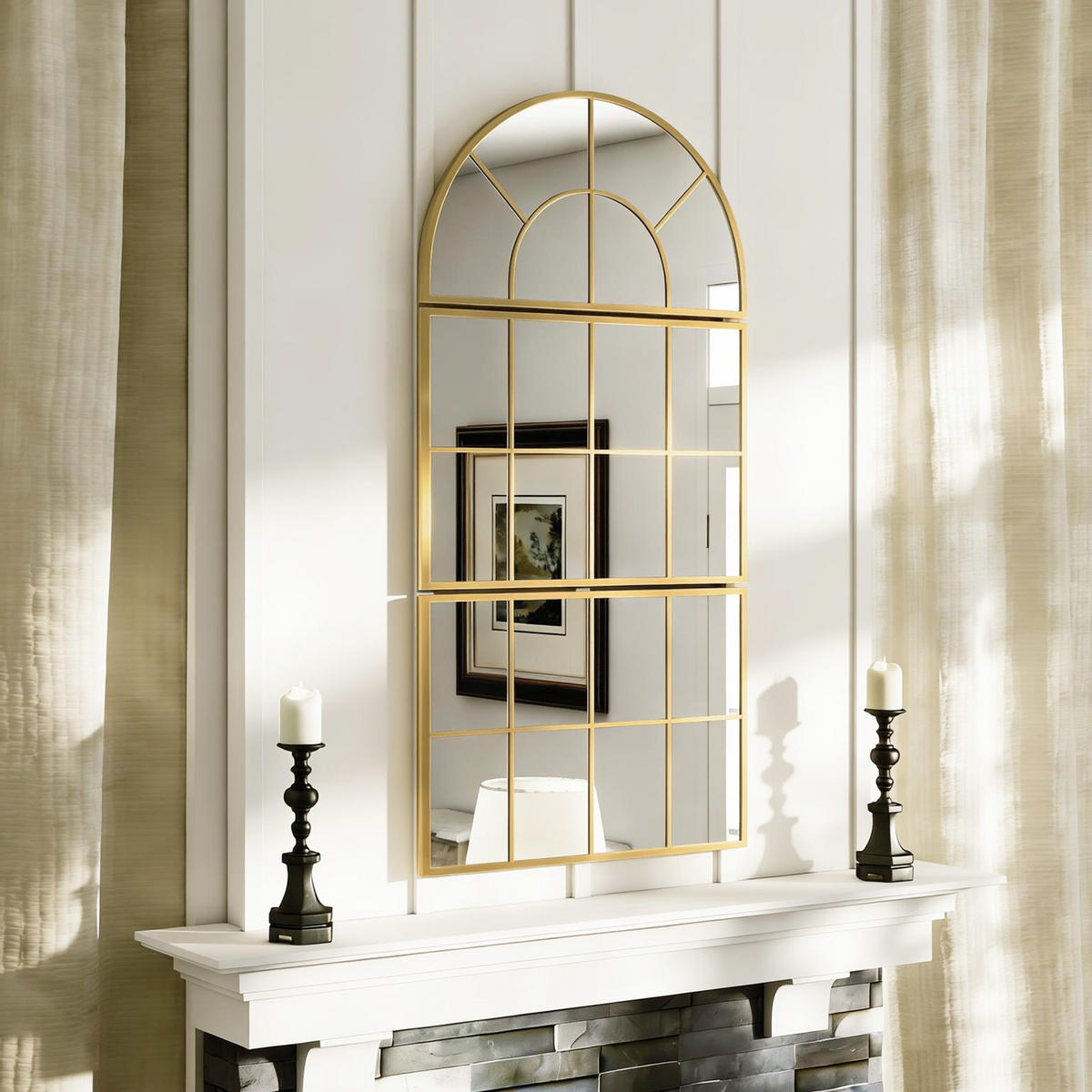 WANDSPIEGEL DE-14325 3-teilig, Fenster-Design Gold - Goldfarben, Glas (76/150/2cm) - ComfortXL