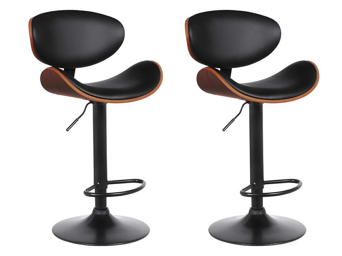 BARHOCKER 2er-Set höhenverstellbar - Kunstleder und Metall - Nussbaumfarben & Schwarz - MONTENEGRO - Schwarz, Leder (46/111/49.5cm) - Vente-Unique