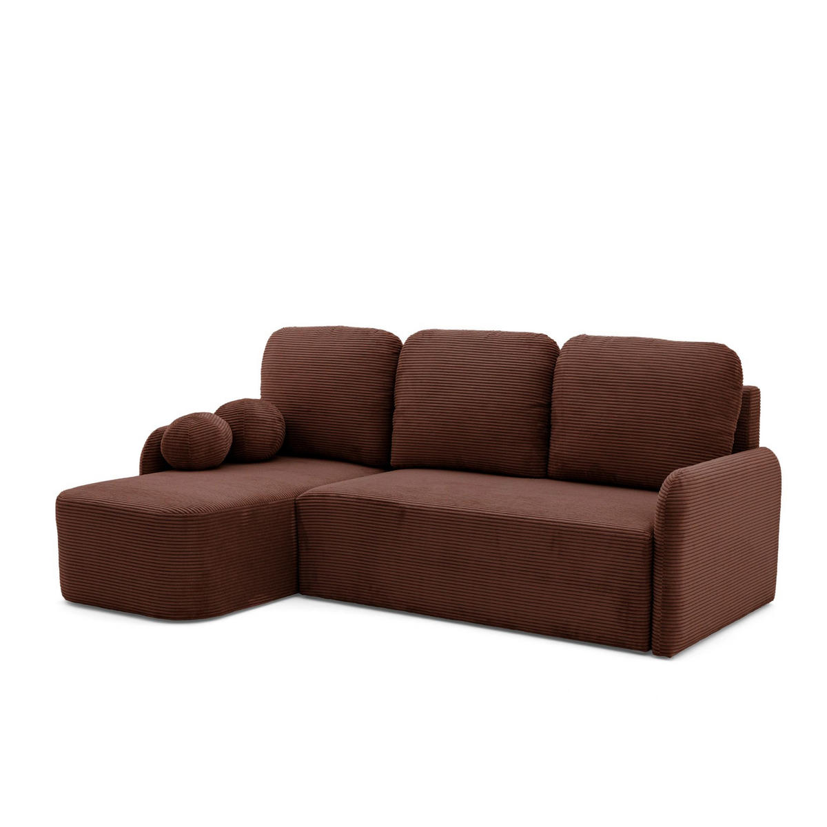 ECKSOFA CASPER L Links mit Schlaffunktion 132x198 Cord Dunkelbraun - Dunkelbraun/Schwarz, Holz/Kunststoff (217/145cm) - NACANAPA