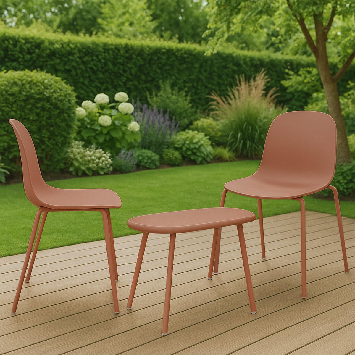 GARTENSITZGRUPPE Kunststoff Terracotta (3-teilig) - Terracotta, Kunststoff - CLP