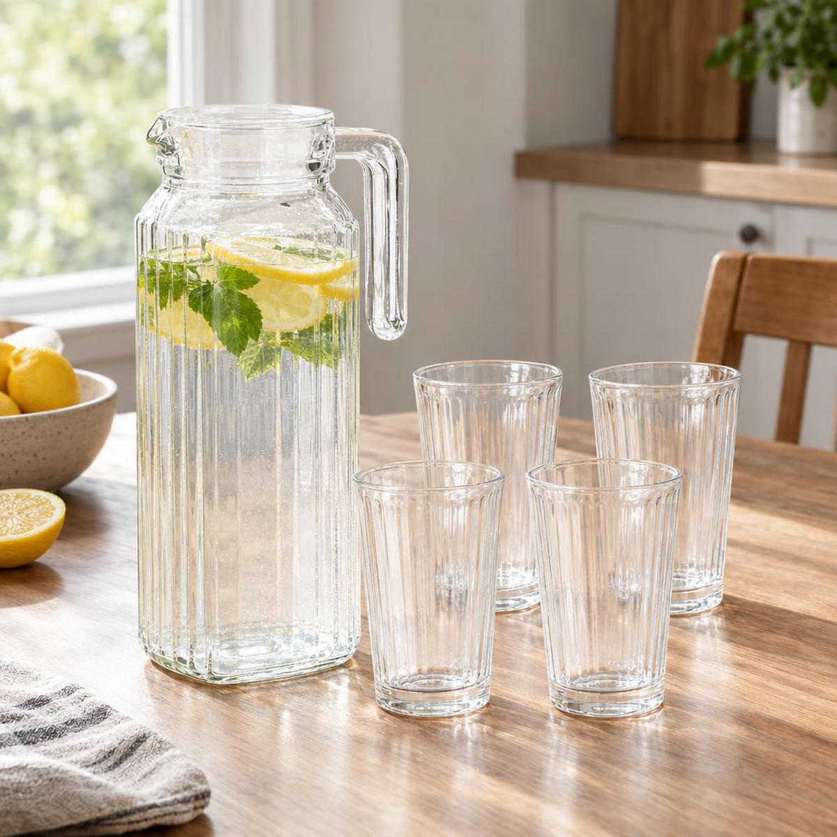 KANNE und 4 Gläsern Transparent 1,1 l 20/9/31 cm - Transparent, Glas (9/20cm) - Excellent Houseware