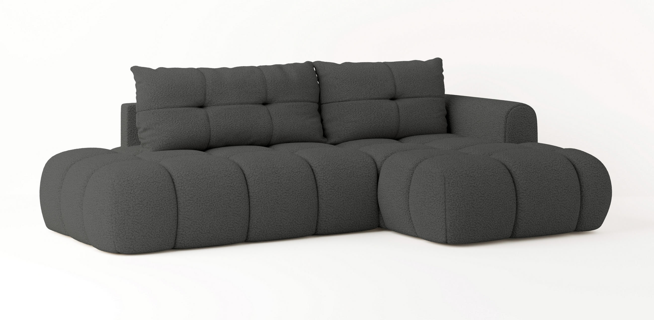 ECKSOFA FLUMA R-S Grau Boucle-Stoff mit Schlaffunktion - Grau, Holz (274/165cm) - MASSENO