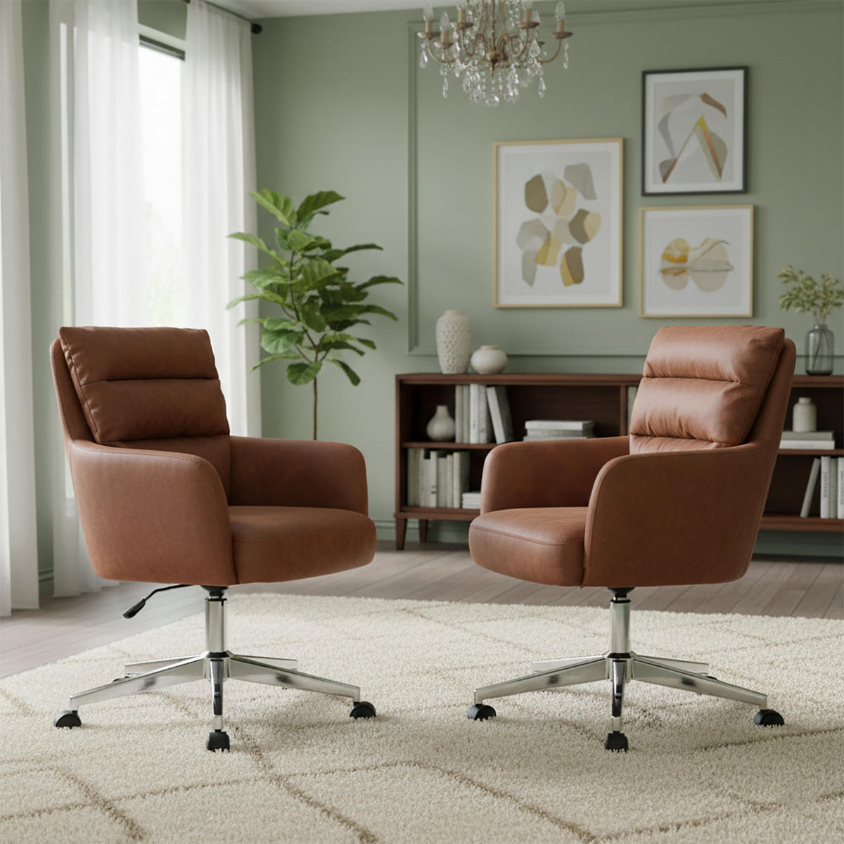 BÜROSTUHL Mika-Svenja 2er-Set - Chromfarben/Braun, Textil/Metall (59/91/66cm) - DUBI Möbel