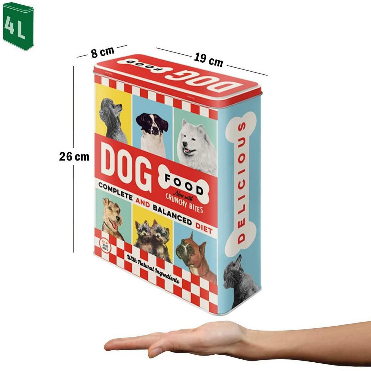 VORRATSDOSE XL Animal Club Dog Food - Rot/Weiß, Metall (19/26/8cm) - Nostalgic-Art