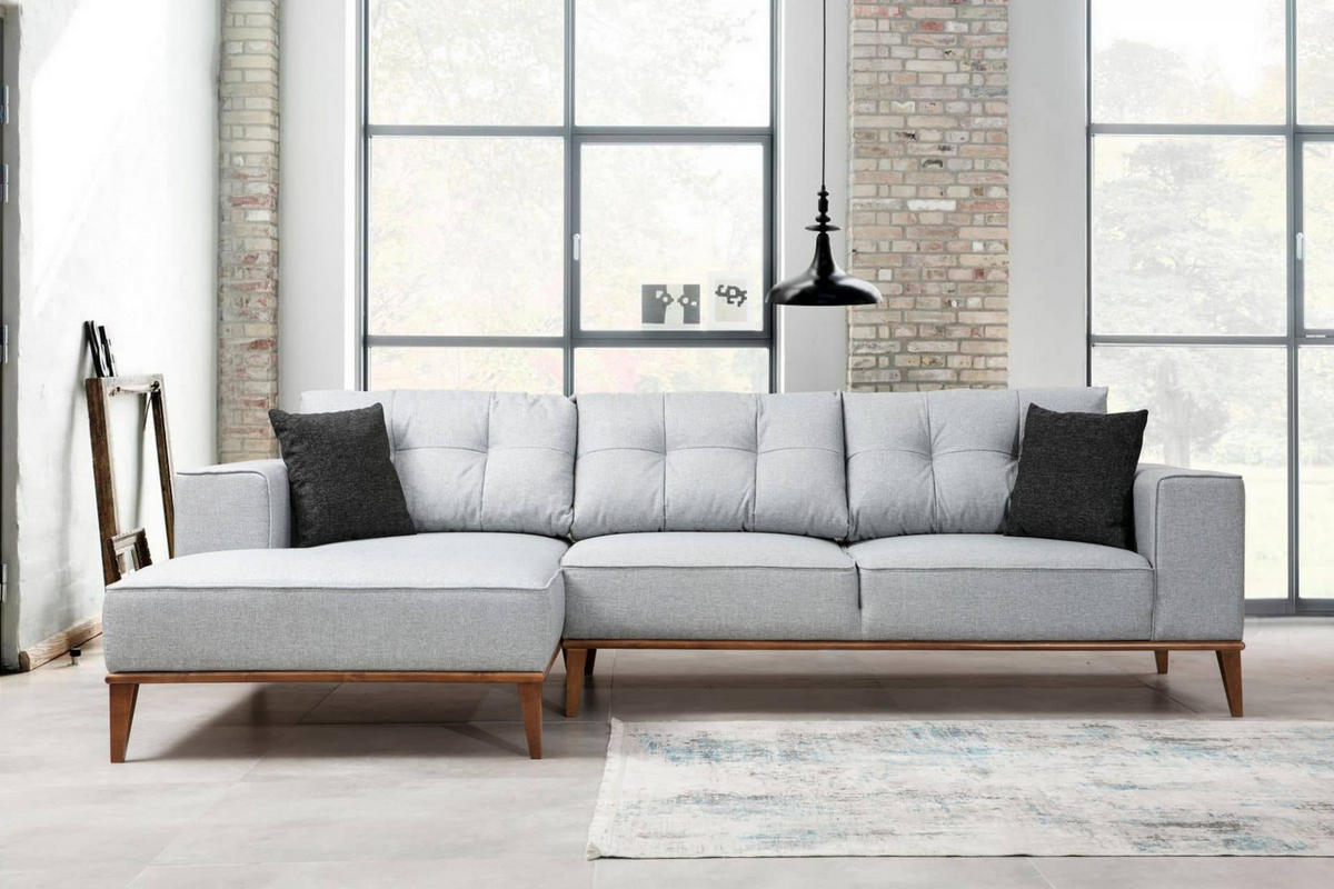 ECKSOFA mit losen Rückenkissen - Walnussfarben/Hellgrau, Holz/Textil (288/160cm) - myHomelando