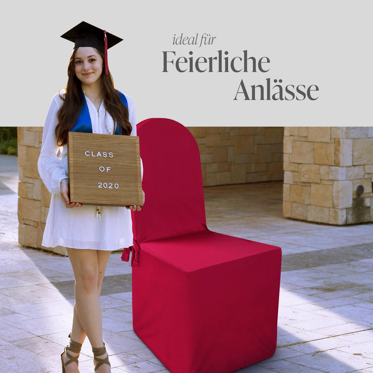 STUHLHUSSE ( Rot ) - Stretchhusse für runde Stuhllehnen - ( 45 cm x 96 cm ) elastischer Bankett Stuhlbezug - Rot, Textil (45/96cm) - Bestlivings