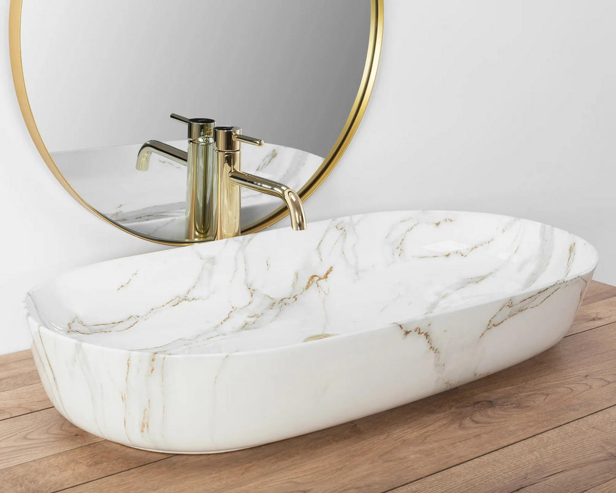 AUFSATZWASCHBECKEN Rea Cleo 81 Shiny Aiax - Weiß, Keramik (41/13.5/81cm) - REA