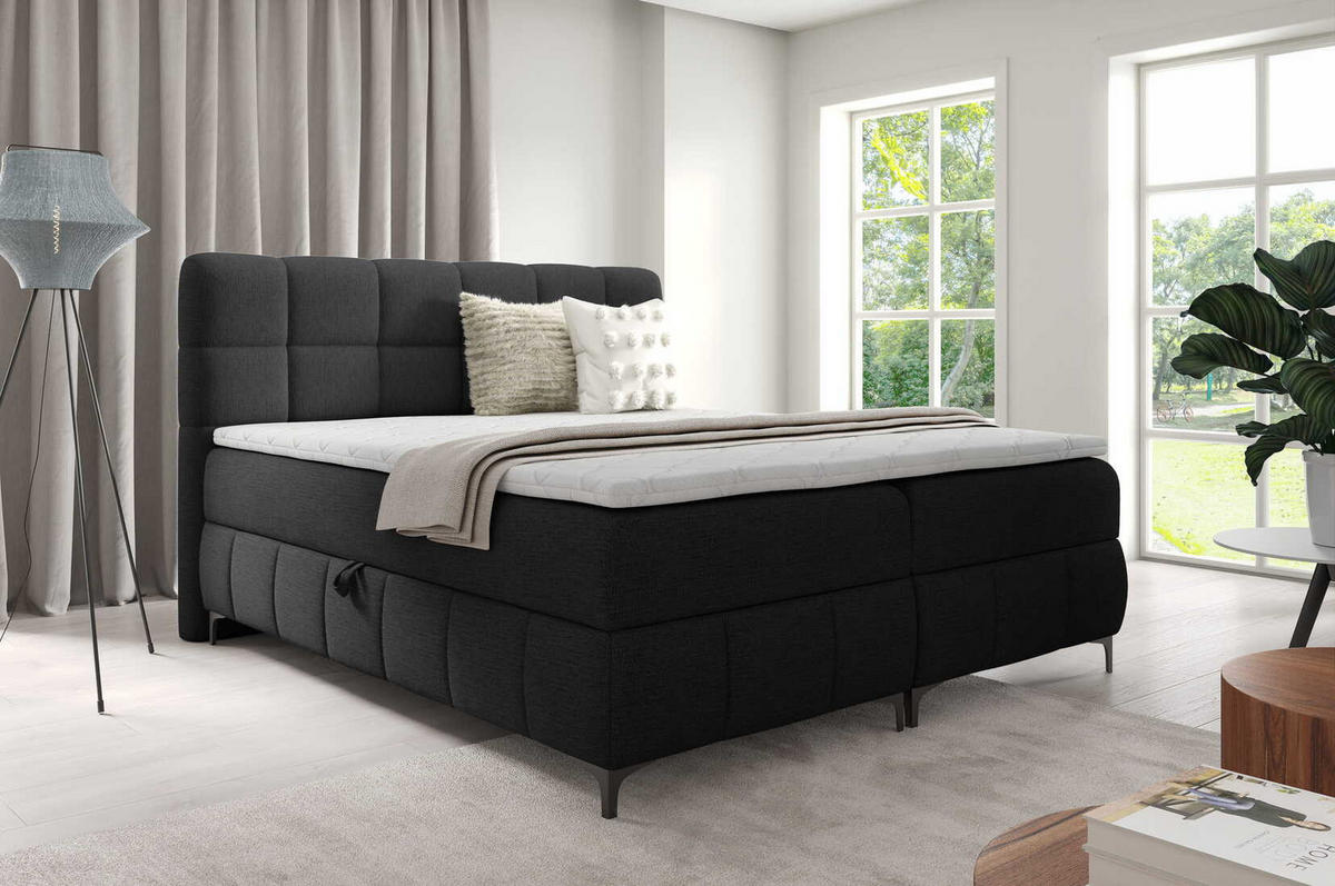 BOXSPRINGBETT 140x200 Altessa mit Bettkasten, Matratze, Topper, Schwarz - Schwarz, Holz/Textil (140/200cm) - Emporius