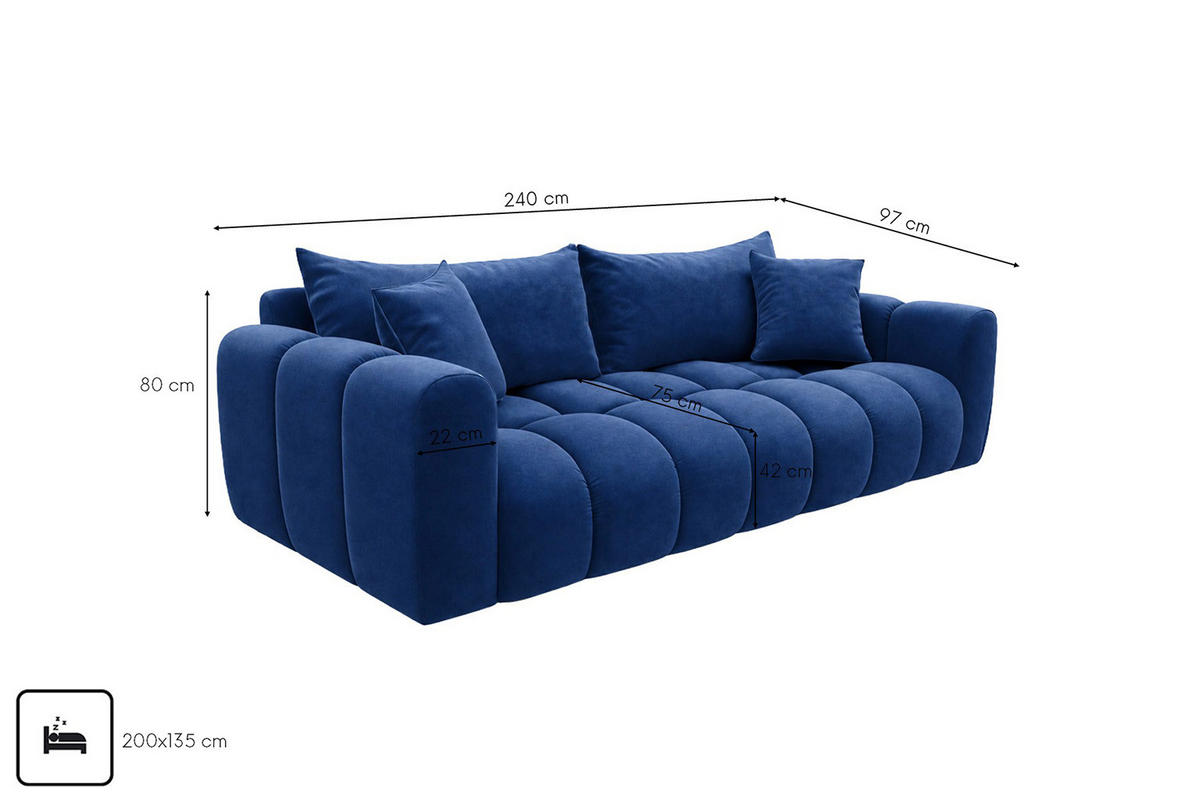 ROZKLÁDACÍ POHOVKA s úložným prostorem, velurová tkanina Bluvel, Inkoustově modrá, COSMOPOLITAN - modrá, dřevo (240/97cm) - Kaiser Möbel
