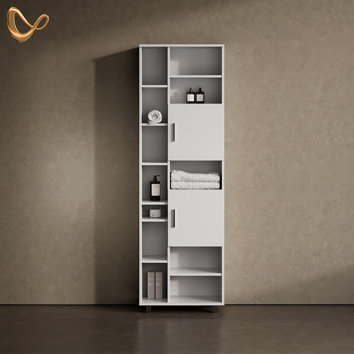 BADSCHRANK Eisak Weiß 60 x 190 cm - Weiß, Holzwerkstoff (60/190/30cm) - Livinity®