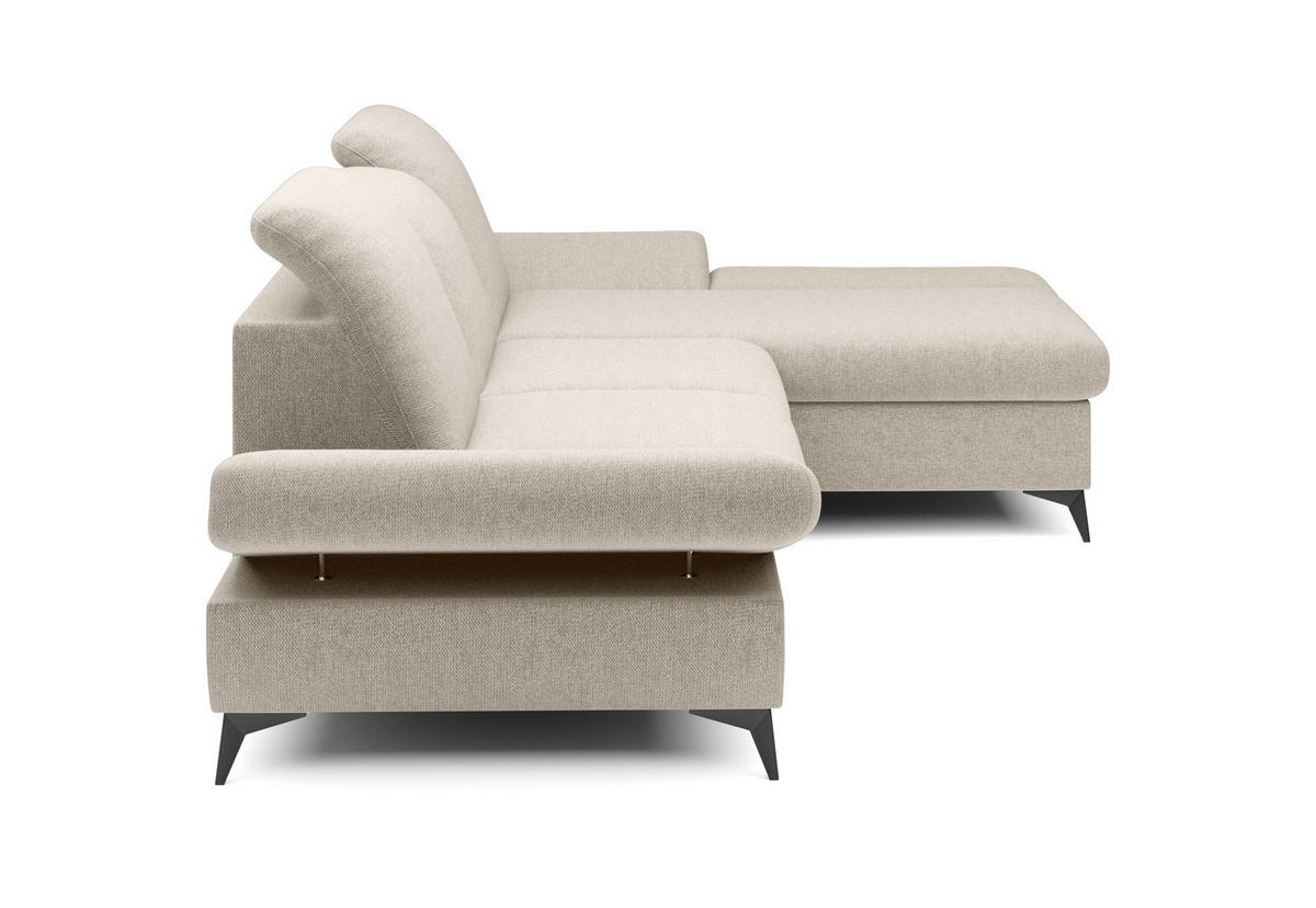 ECKSOFA FELICE R-S Creme Geflochtener Stoff mit Schlaffunktion - Creme, Holz (284/166cm) - MASSENO