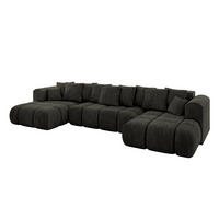 WOHNLANDSCHAFT Ottomane Links CLOUD-U-v1 414x180x40 Schwarz Velours - Schwarz, Holzwerkstoff/Kunststoff (414/90/180cm) - ALTDECOR