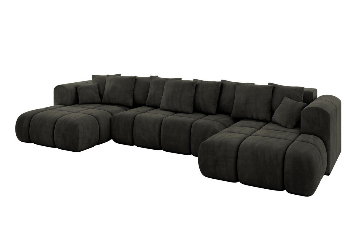 WOHNLANDSCHAFT Ottomane Links CLOUD-U-v1 414x180x40 Schwarz Velours - Schwarz, Holzwerkstoff/Kunststoff (414/90/180cm) - ALTDECOR
