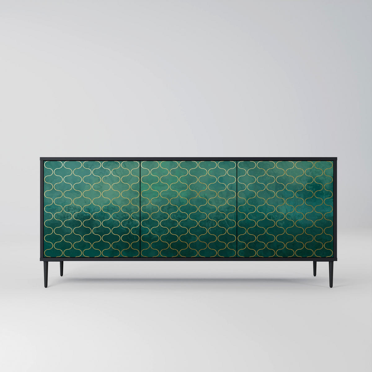 SIDEBOARD TESSELATED GREENERY, Eicheneffekt, 164,5x42x77,5 cm, 3 Türen - Eichefarben/Buchefarben, Holzwerkstoff/Buchenholz (164.5/77.5/42cm) - SpaceRebels