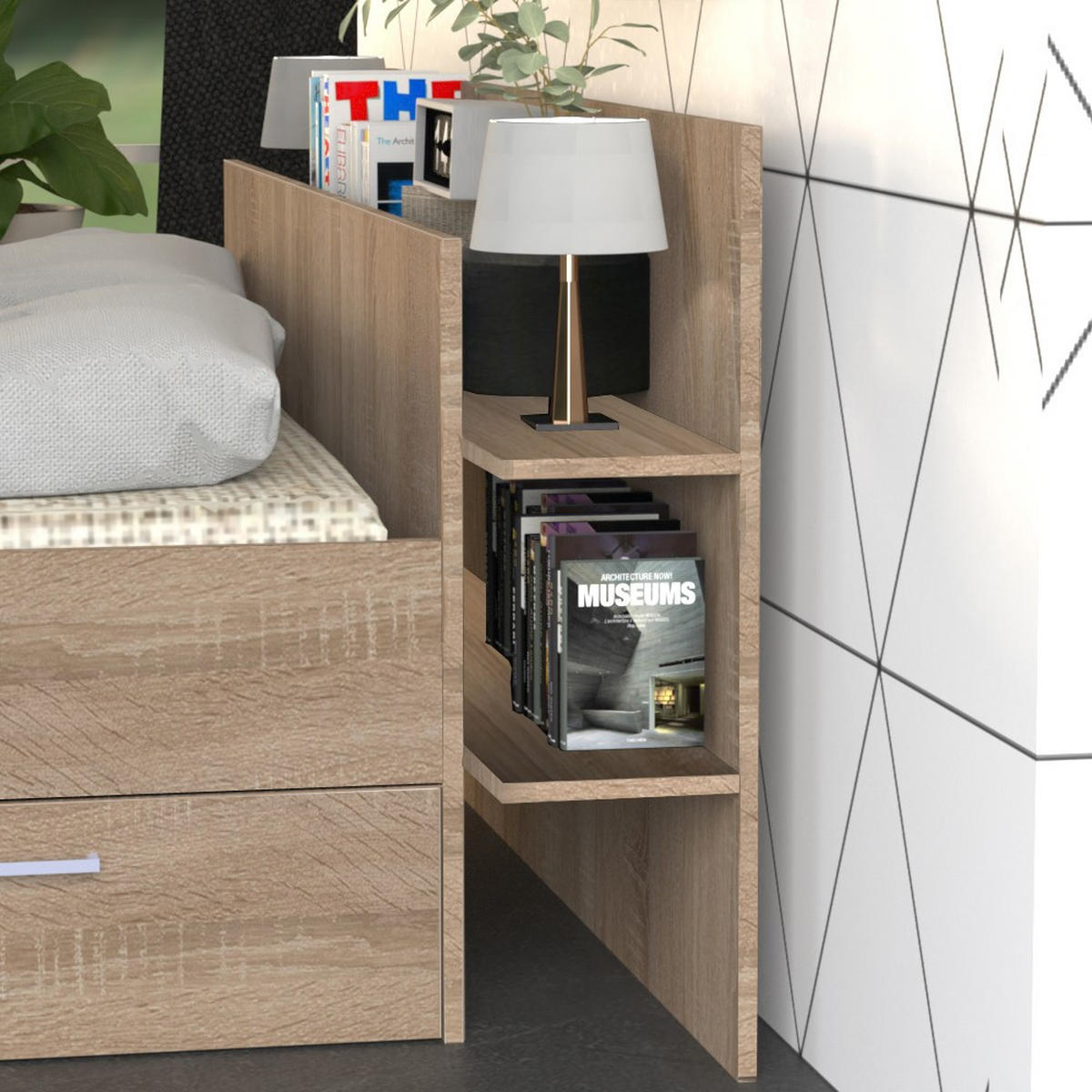 BETT SAMBA mit Schubladen / Bett 140x190 - Eiche gebleicht Dekor - Sonoma Eiche, Holzwerkstoff (140/190cm) - Weber Industries
