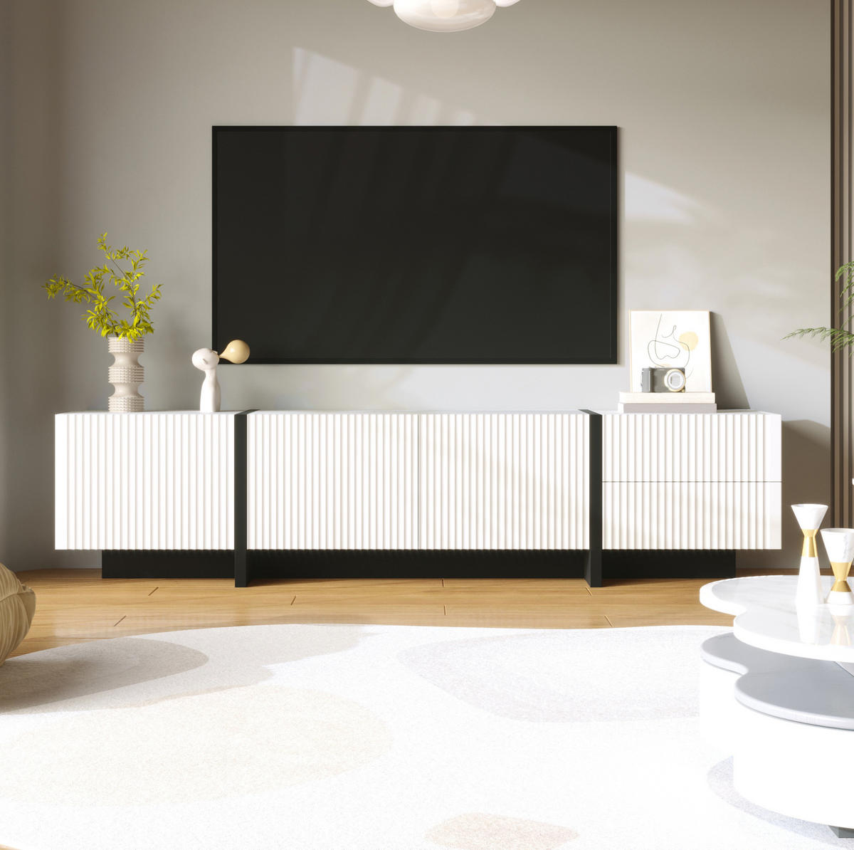 TV-SCHRANK mit 3 Türen und 2 Schubladen 190 cm MDF Schwarz Weiß - Schwarz, Holzwerkstoff (35/45/190cm) - Beauniv