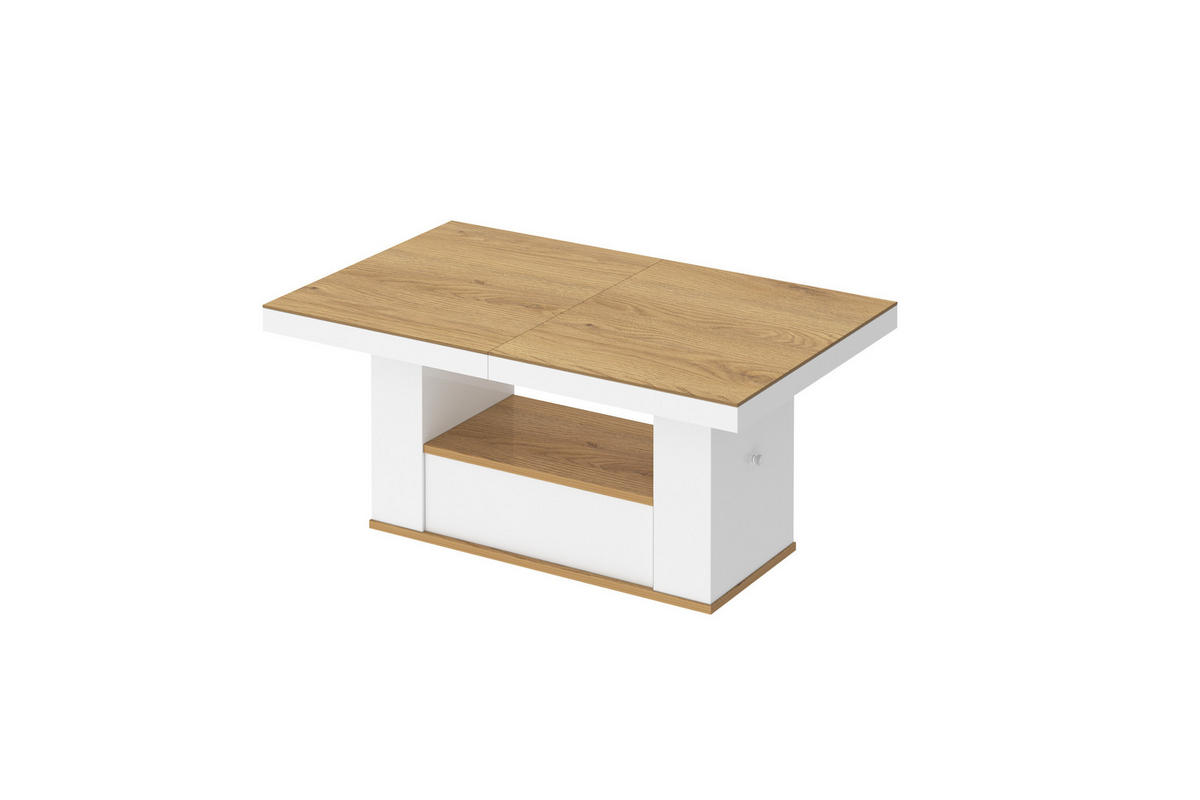 COUCHTISCH rechteckig Eiche Natur - Weiß Hochglanz 120/75/54 cm - Eichefarben/Weiß Hochglanz, Holzwerkstoff (75/120/54cm) - designimpex