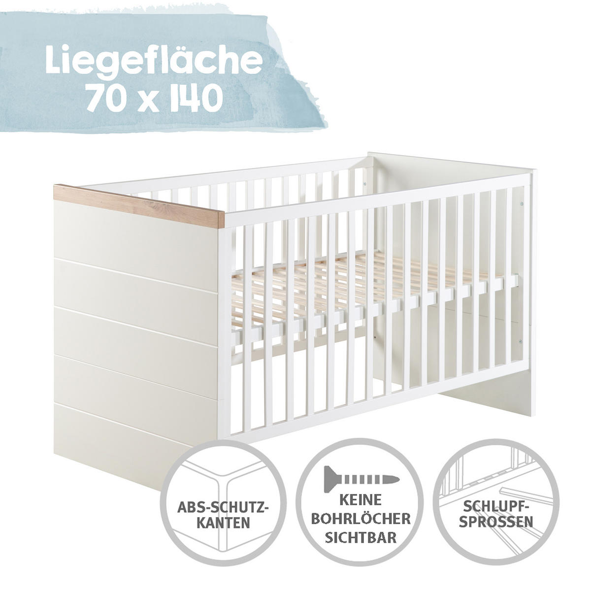 BABYBETT Nele 70 x 140 cm - Weiß, Holzwerkstoff (70/140cm) - Roba