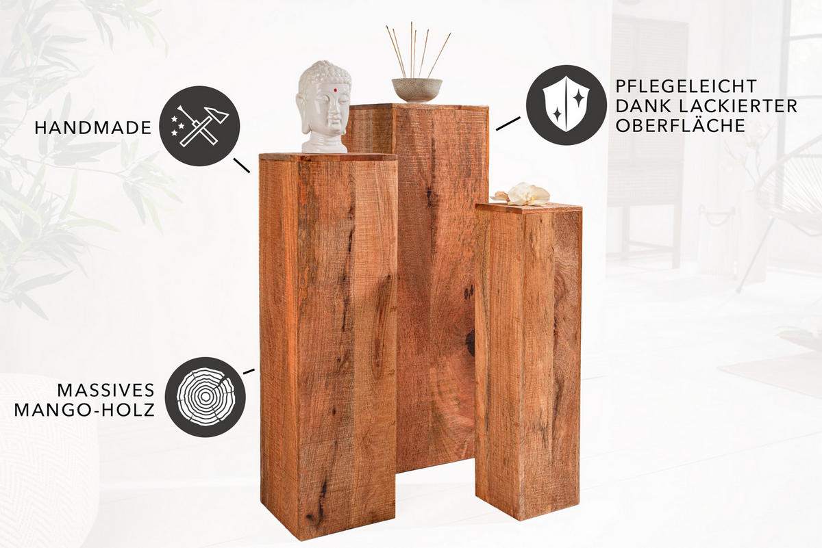 DEKO SÄULE MAKASSAR Mango Natur 80 cm 3er Set - Braun, Holz (25/80/25cm) - riess-ambiente