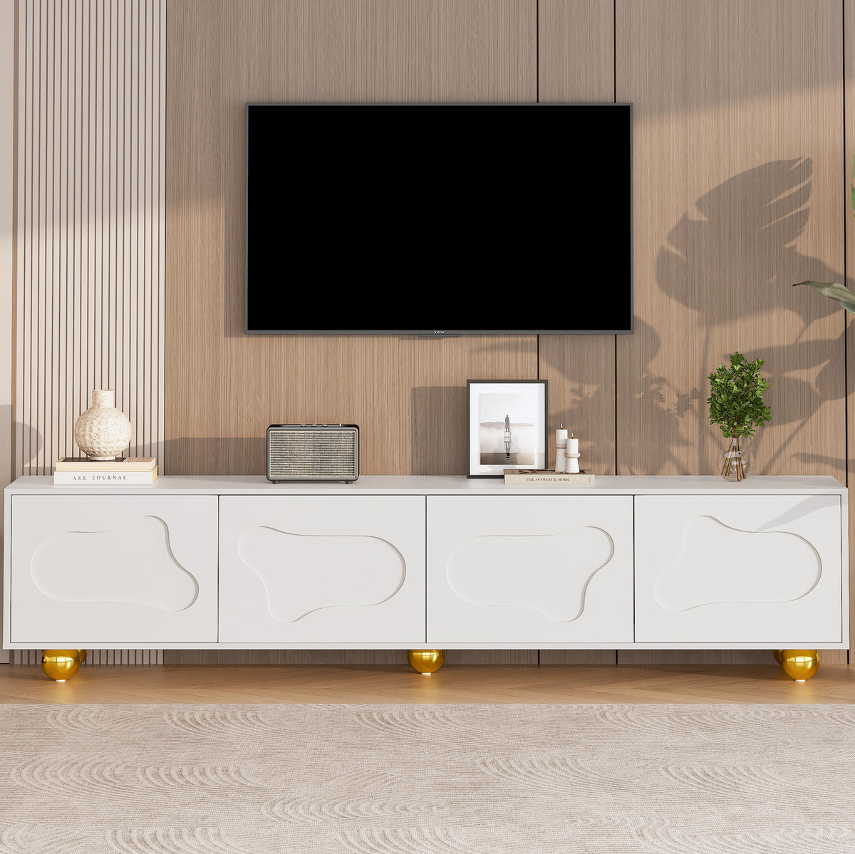 NISKA komoda 180/40/45 cm bijela s oblačić vratima i 2 ormarića - bijela, drvni materijal (180/45/40cm) - Flora Grace