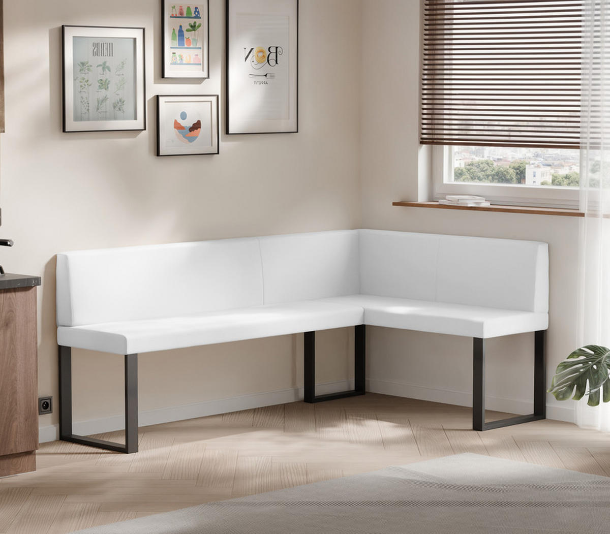 ECKBANK rechts SANA U Kunstleder glatt, 128/168 cm Weiß - Weiß, Kunststoff/Textil (128/168cm) - Idohome