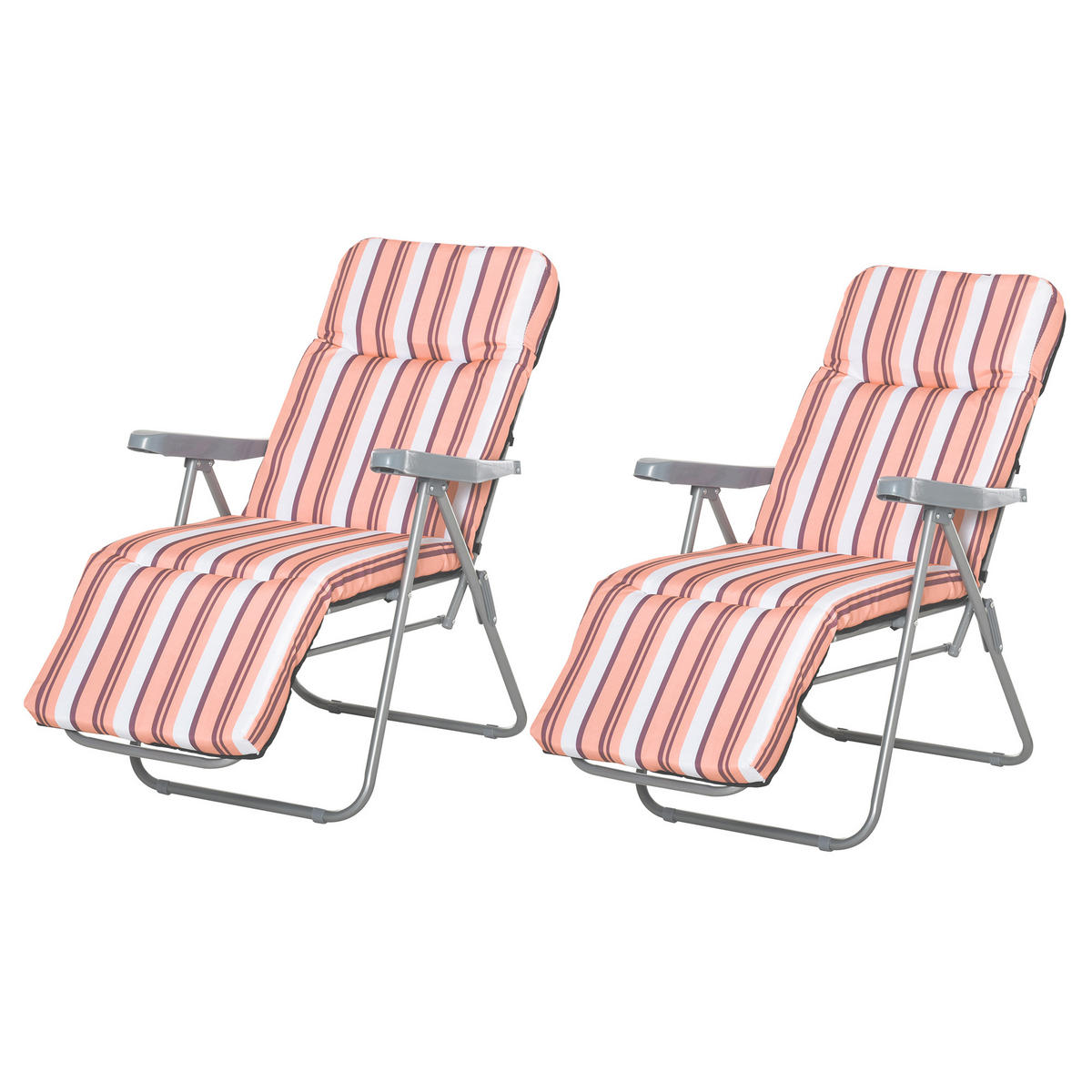 SONNENLIEGE 2er-Set, 5-fach verstellbar, 60 x 75 x 102 cm, Grau-Orange - Pink, Metall (75/102/60cm) - Vallsero