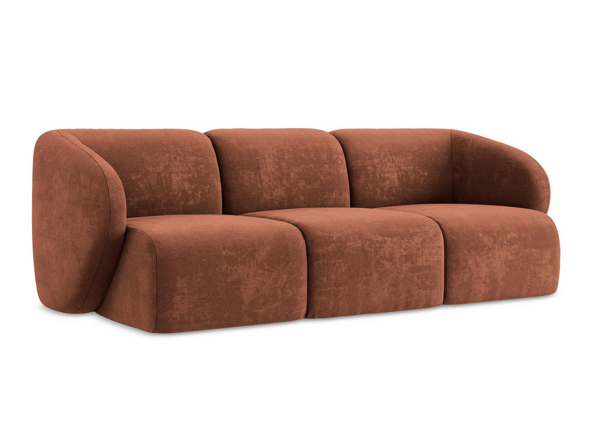 3-SITZER SOFA Chenille Stoff Orange - Terracotta/Schwarz, Holzwerkstoff/Kunststoff (244/75/94cm) - Makamii
