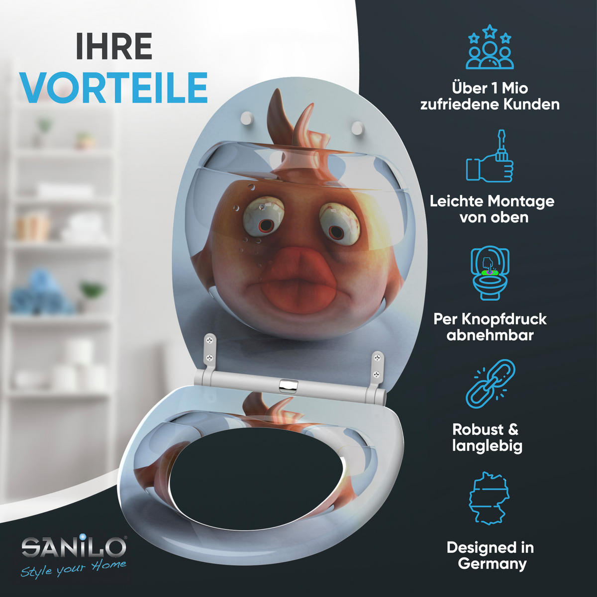 WC-SITZ mit Absenkautomatik & Top Fix Goldfisch - Orange, Holzwerkstoff (37.7/5.5/48cm) - Sanilo