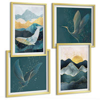 BILDER SET 4er Set - 50x50 cm & 40x60 cm Goldrahmen - Abstrakte Kranichberge - Goldfarben, Kunststoff (50/50cm) - TULUP