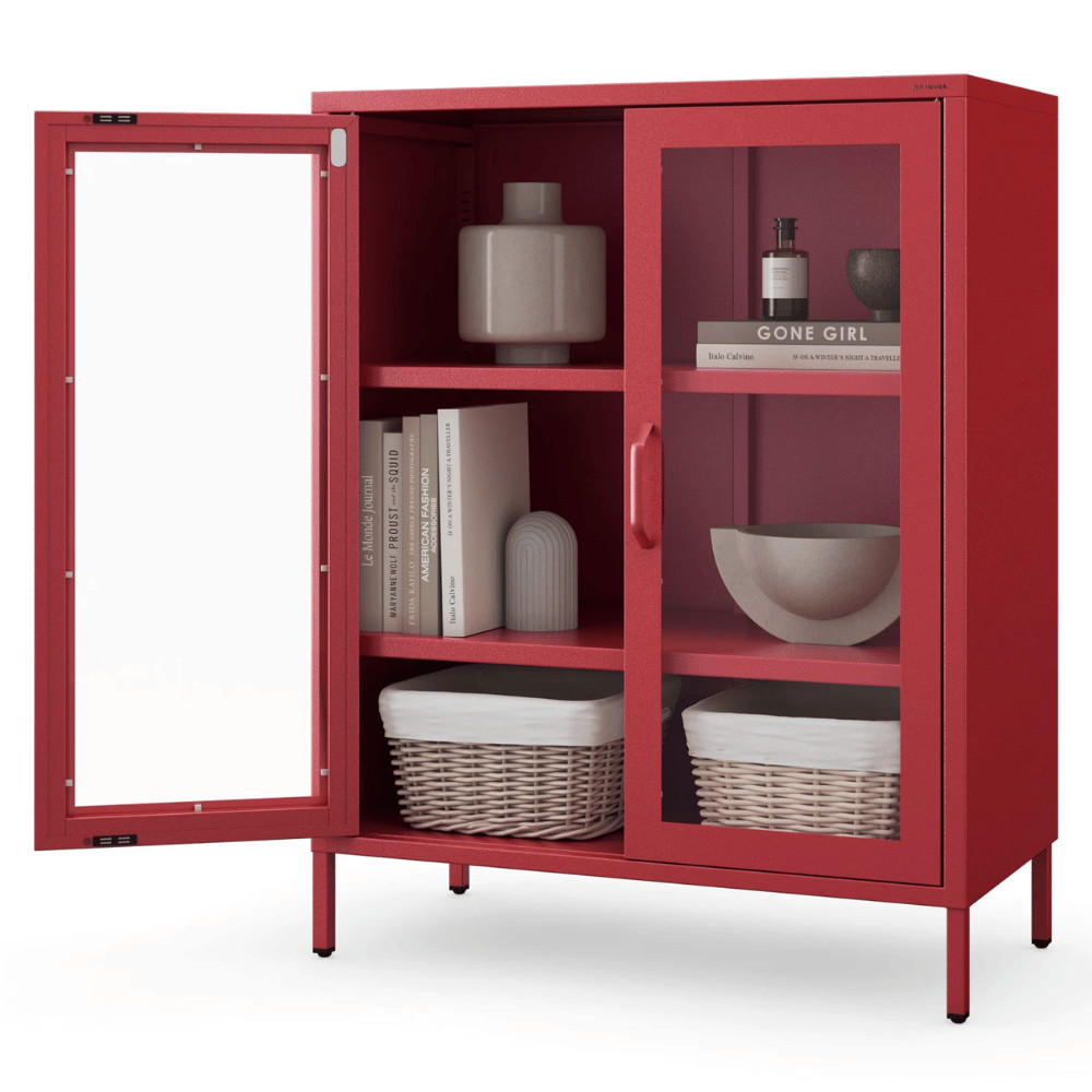 VITRINENSCHRANK Wohnzimmer klein EKER 101,5x80x40cm Rot - Rot, Metall (80/101.5/40cm) - DELUKE