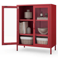 VITRINENSCHRANK Wohnzimmer klein EKER 101,5x80x40cm Rot - Rot, Metall (80/101.5/40cm) - DELUKE