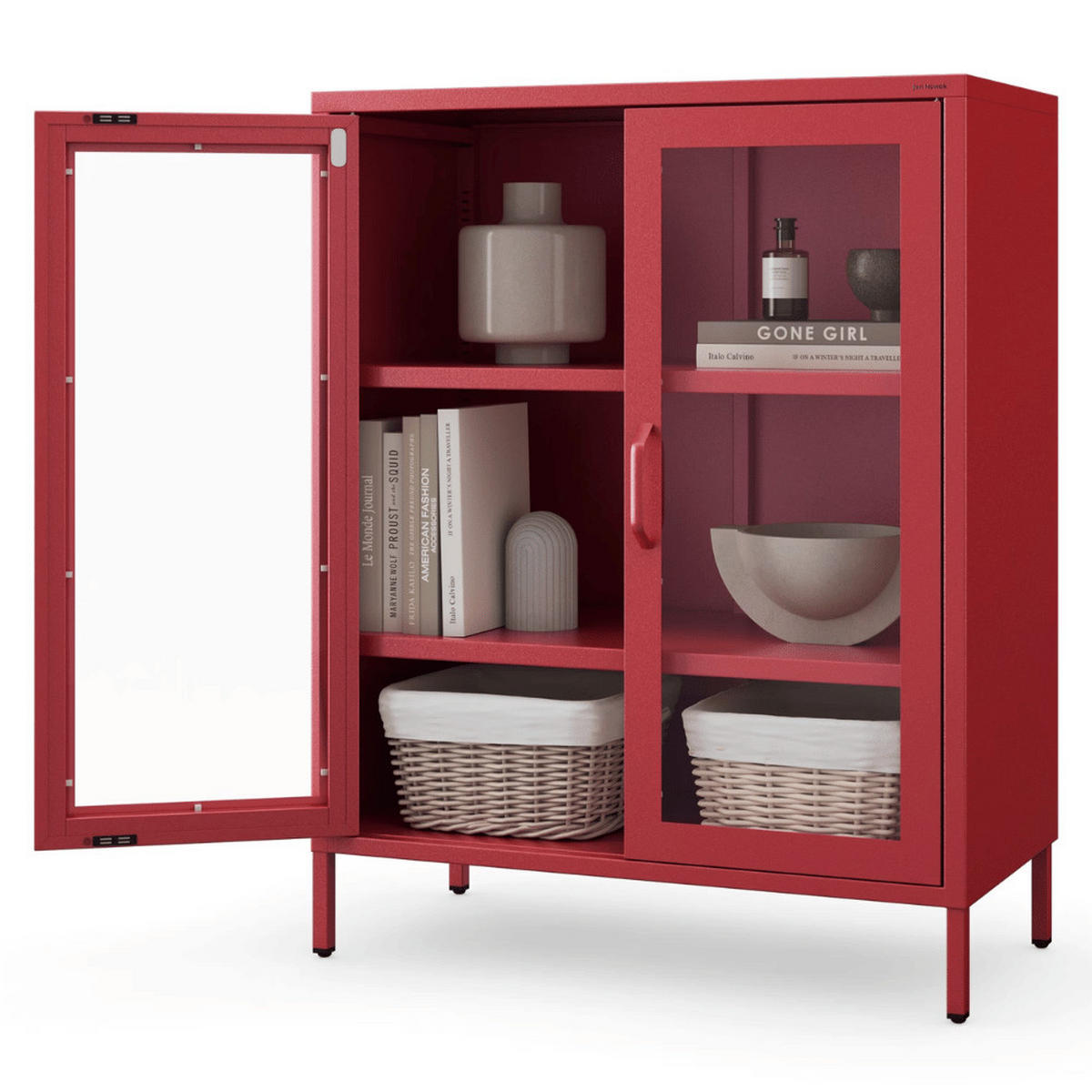 VITRINENSCHRANK Wohnzimmer klein EKER 101,5x80x40cm Rot - Rot, Metall (80/101.5/40cm) - DELUKE