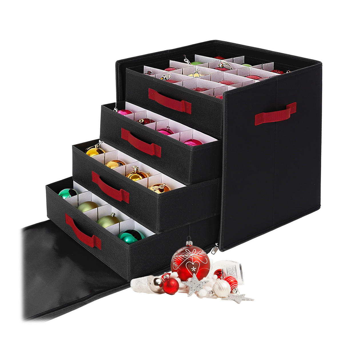 WEIHNACHTSKUGEL-AUFBEWAHRUNGSBOX - Schwarz, Wellpappe/Textil (36.5/40/36.5cm) - Relaxdays