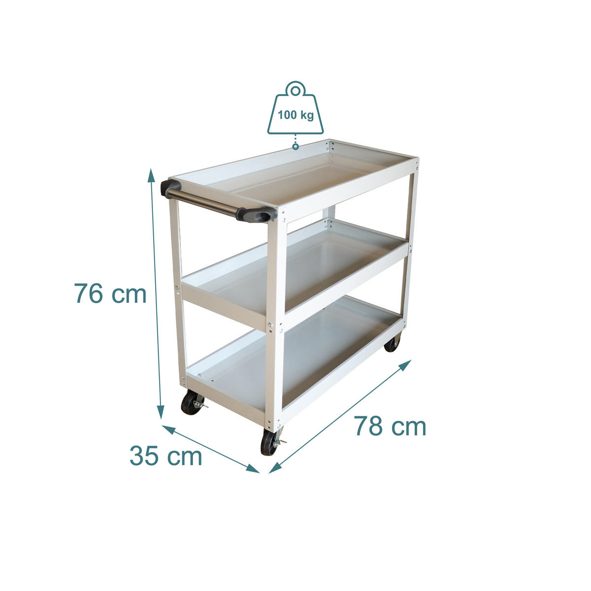 WERKSTATTWAGEN - Silberfarben, Kunststoff/Metall (35/76/78cm) - Relaxdays