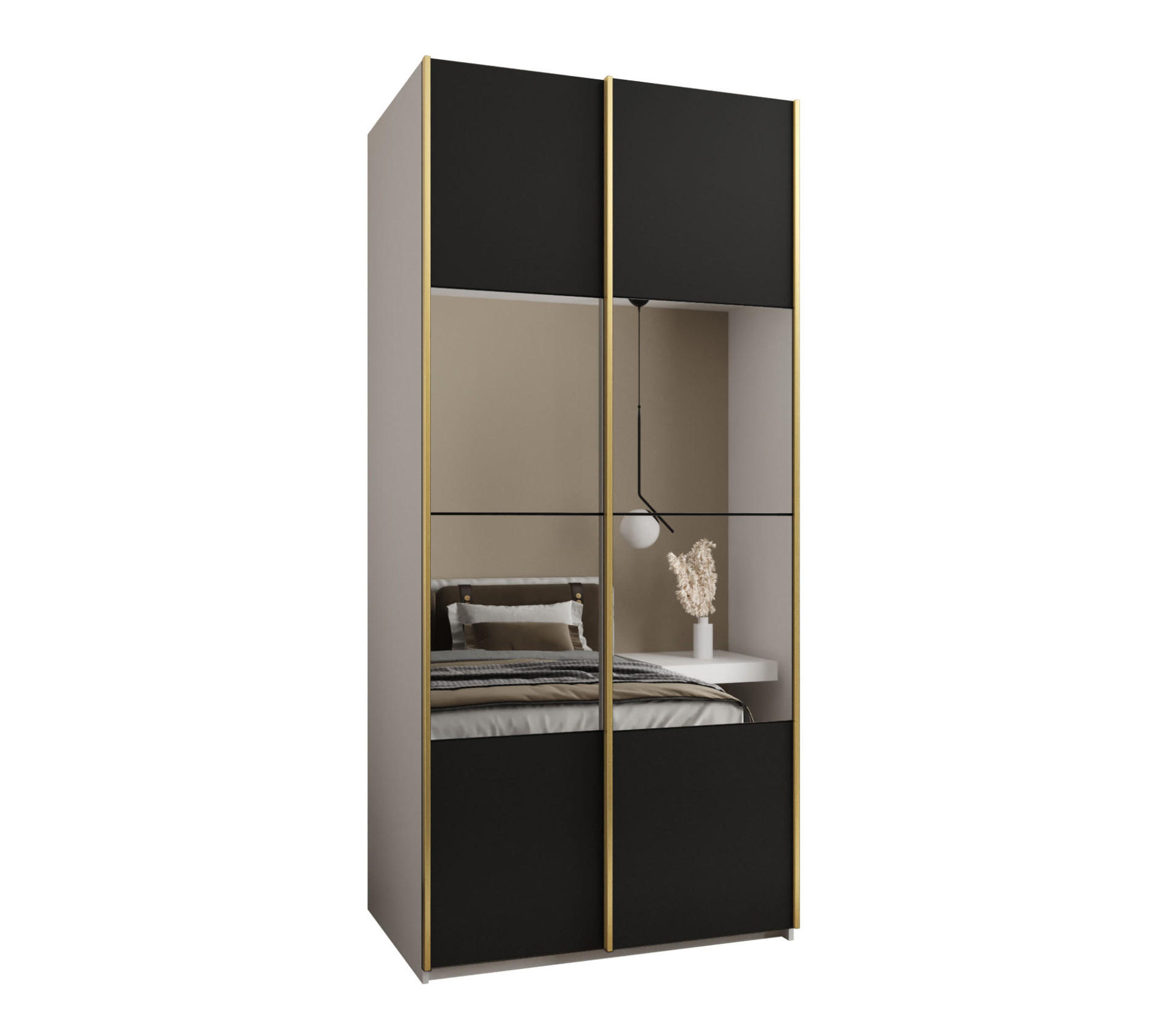 SCHWEBETÜRENSCHRANK 245,5/100/64 2-türig - Goldfarben/Schwarz, Holz/Metall (100/245/64cm) - Abiks Möbel