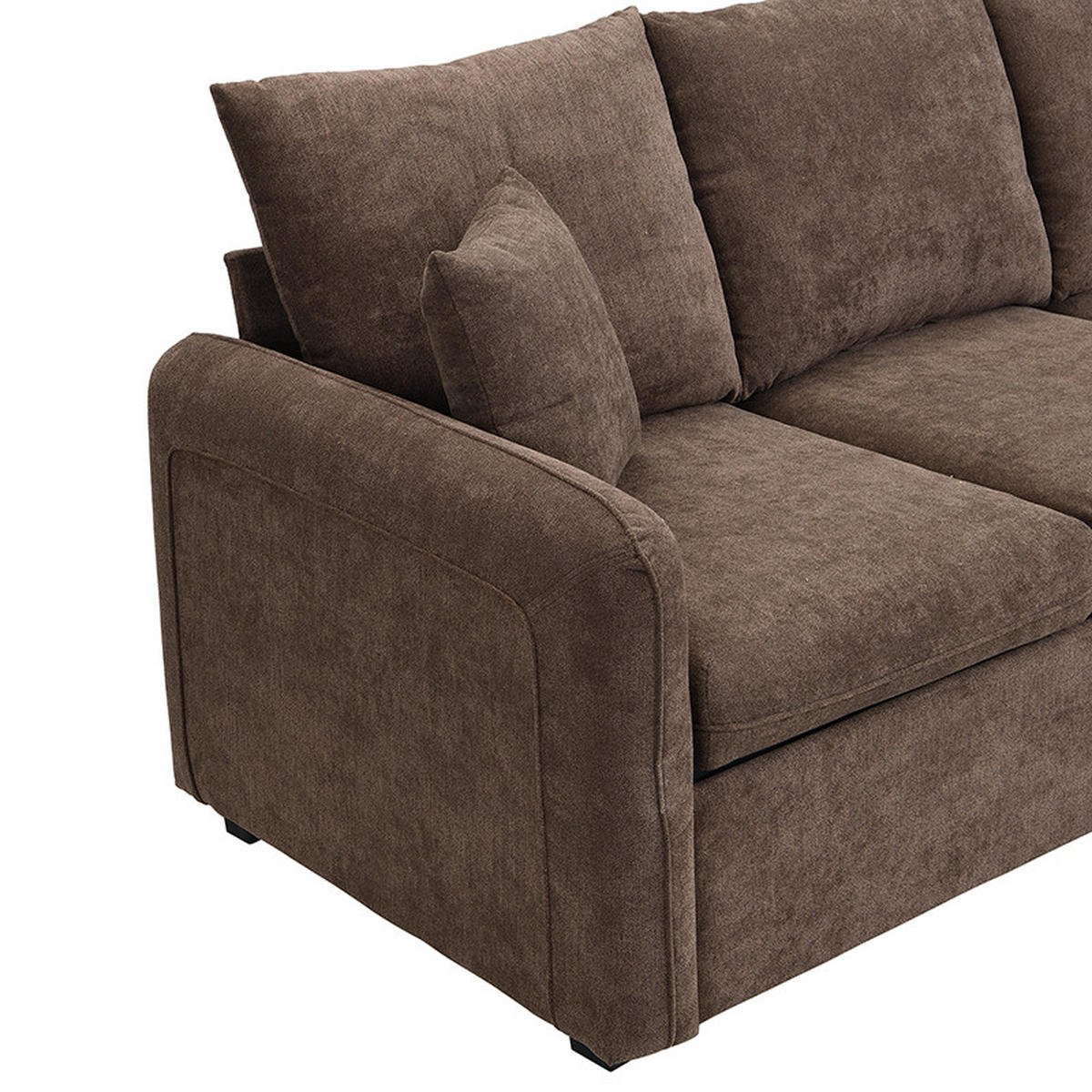 WOHNLANDSCHAFT 5-Sitzer Chenille Antikbraun mit Schlaffunktion, Schubladen, Stauraum und mit Kissen - Braun, Holzwerkstoff/Kunststoff (188/86/82cm) - WISHDOR