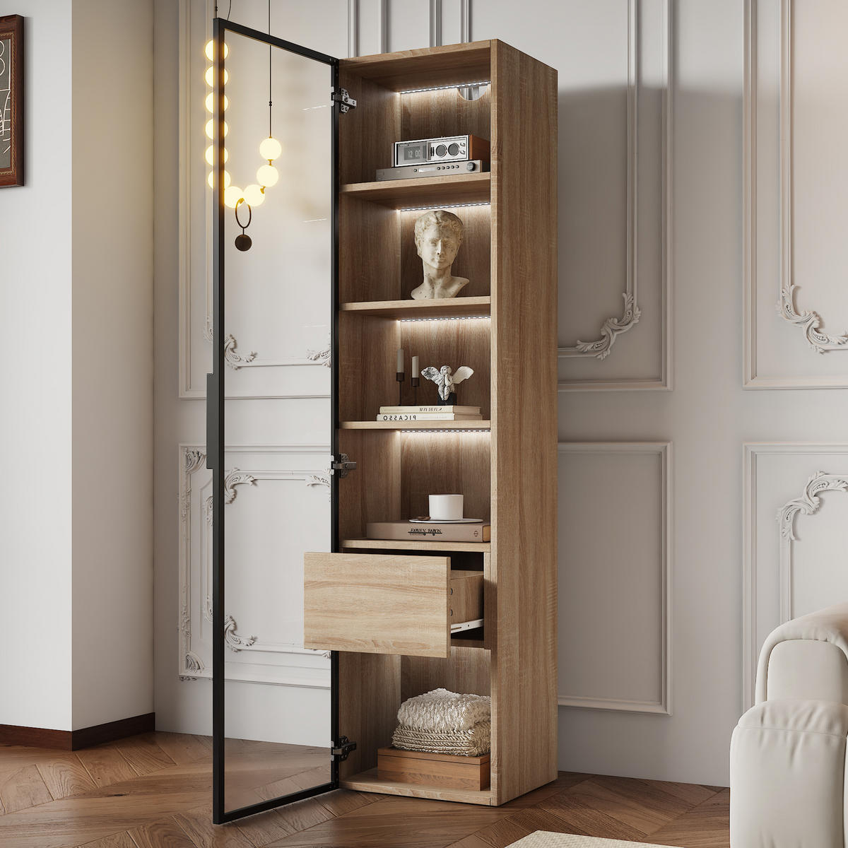 VITRINENSCHRANK in Holzoptik 40/34.5/165 cm - Braun, Glas/Holzwerkstoff (34.5/165/40cm) - Urban Meuble