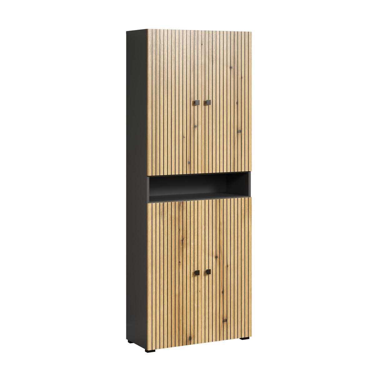 BADEZIMMERSÄULE mit Rillen, 4 Türen und 1 Fach - purebliss 70/31/186 cm - Eichefarben, Holzwerkstoff (70/188/31cm) - Trendteam