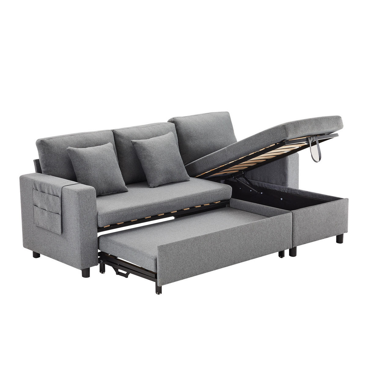 ECKSOFA L-Form mit Stauraum und Chaiselongue Dunkelgrau 219,5/142,5/83 cm - Dunkelgrau, Textil (219.5/142.5cm) - OKWISH