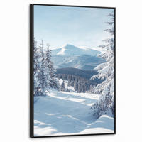 LEINWAND Bilder mit Rahmen - Winterlandschaft - Natur - Berge - Bäume - Schnee - 60x90 - Hellblau, Textil (60/90cm) - MuchoWow