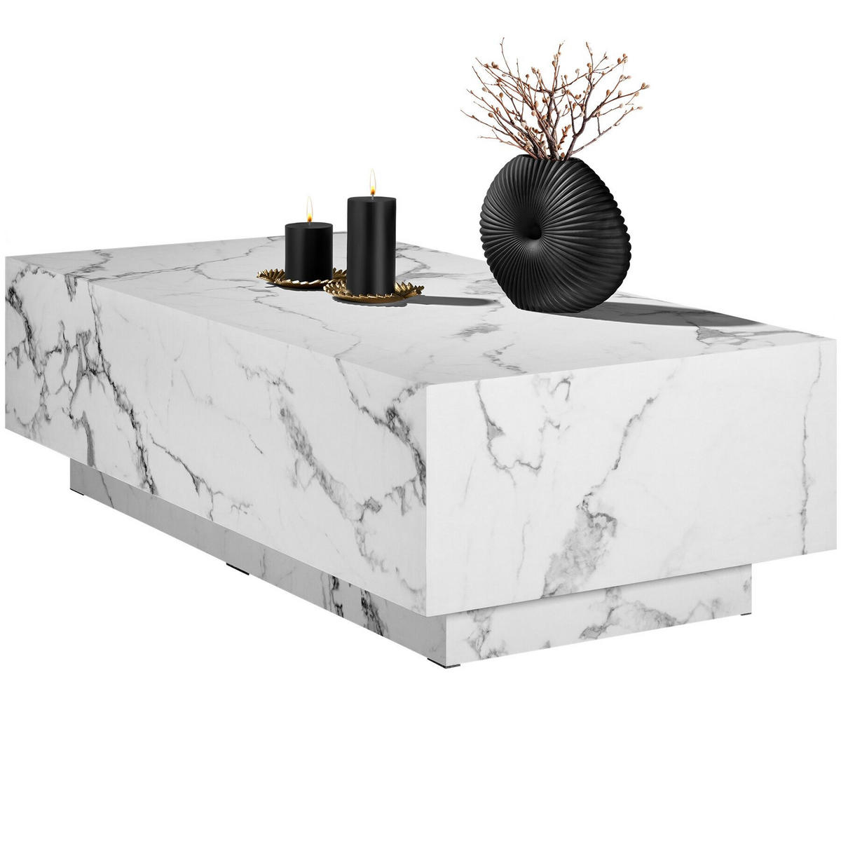 COUCHTISCH Lasley, inkl. Bodenschoner, Belastbarkeit 45 kg, Marmor Optik weiß - Weiß, Holz (60/120/35cm) - tectake