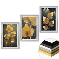 WANDBILDER 3er Set - 40x60 cm Silberner Rahmen - Gelbe Blätter auf dunklem Hintergrund - Silberfarben, Kunststoff (40/60cm) - ArtPrintCave