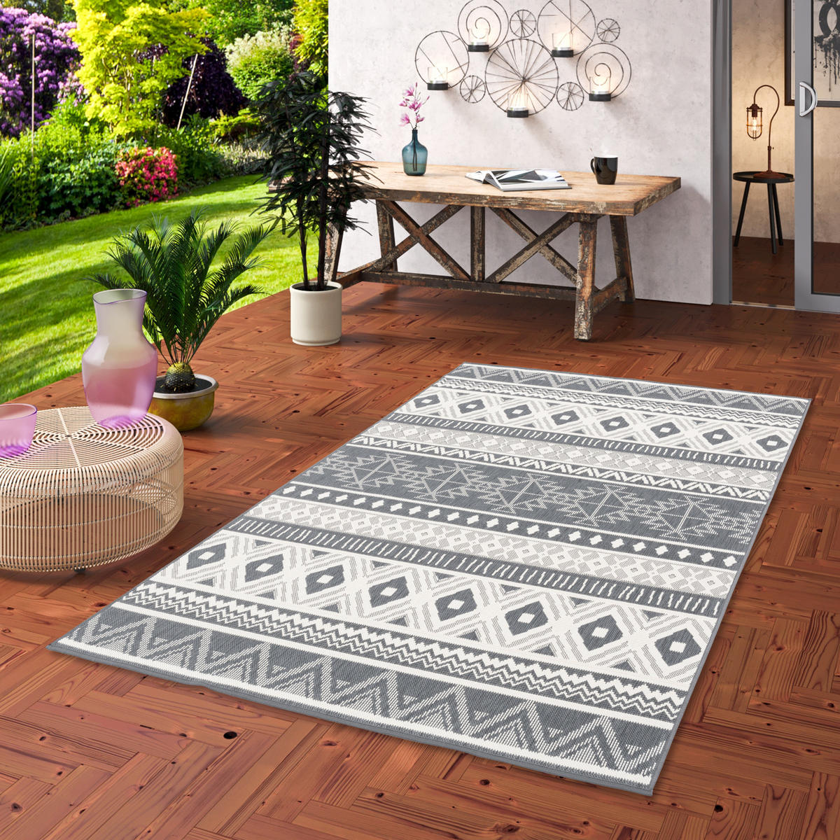 IN- UND OUTDOOR TEPPICH BEIDSEITIG CAPE COD ETHNO - Grau, Textil (120/160cm) - Pergamon