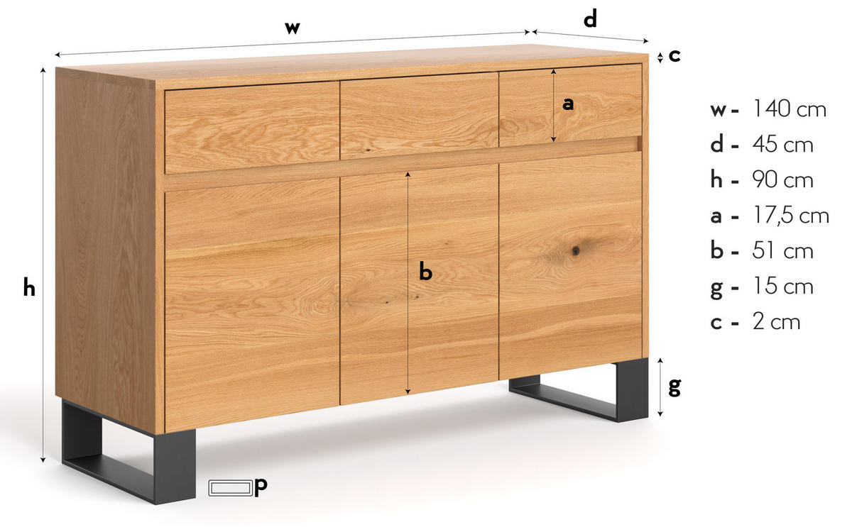 SIDEBOARD Horizon aus massivem Eichenholz - Eichefarben/Naturfarben, Holz (140/90/45cm) - Danzz