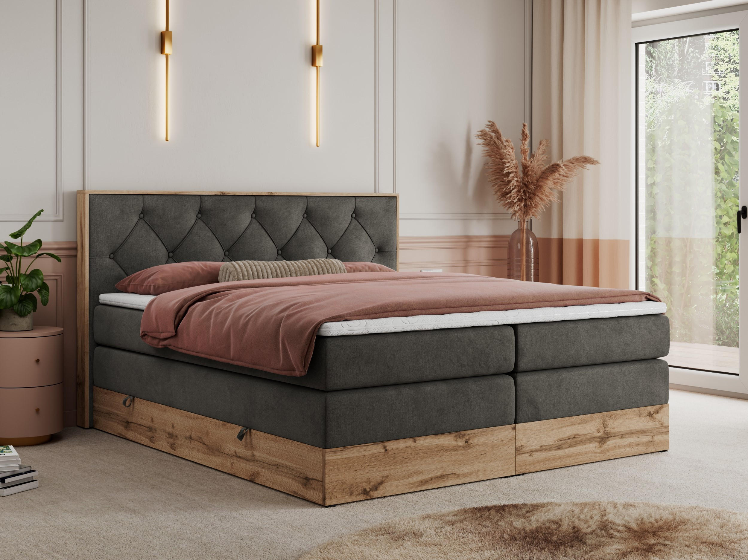 BOXSPRINGBETT VENETO KING 200/200 Dunkelgrau Velvet - H3 - Dunkelgrau, Holz/Textil (200/200cm) - MKS